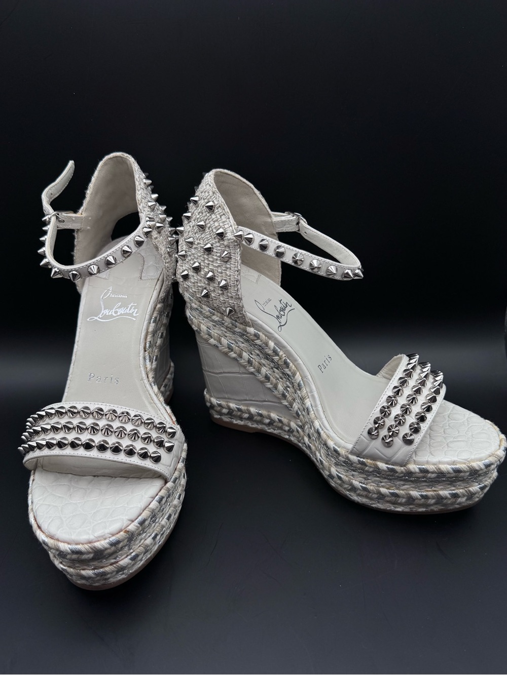 Christian Louboutin Madmonica 120 Croc Embossed Wedge Spiked Sandals Size 37 - Picture 7 of 8